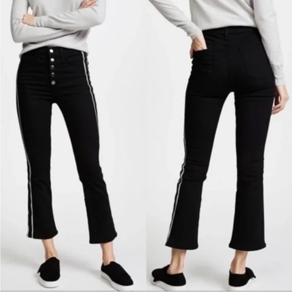 Veronica Beard Black High Rise Jeans with White Stripe - Picture 1 of 15